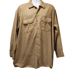 Dickies Work Shirt Mens Size 2XL Khaki Tan Long Sleeve Button Down Pockets - Picture 1 of 18