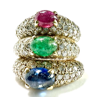 3 Ringe Gold 750 5.30 ct. Diamanten+ Rubin Saphir Smaragd Gr 52 AIG Zertifikat - Bild 1 von 4