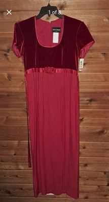 Red Formal Long Dress Velvet Satin Belt Poly 3 Fabric Flowers Size 9 NWT Pretty - Image 1 of 4