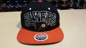 NHL Philadelphia Flyers Team Logo Name 2 Tone Black Retro Snapback Cap Hat - Picture 1 of 5