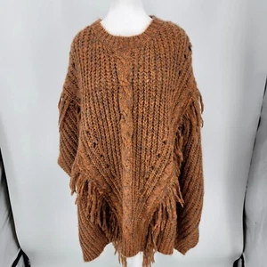 Anthropologie Bronze Fransen Grobstrick Poncho Pullover Zopfmuster One Size NEU - Bild 1 von 9