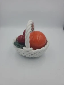 Vintage capodimonte fruit basket orange & Cherries with green leaf .Italy - Picture 1 of 7
