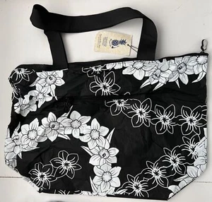 Hawaii Loa Tote Bag 100% TYVEK Black & White Floral Water Resistant Lightweight - Picture 1 of 5