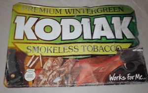 Vintage Kodiak Embossed Metal Sign Works For Me Bullet Holes Y2K Tobacco Chew - Picture 1 of 5