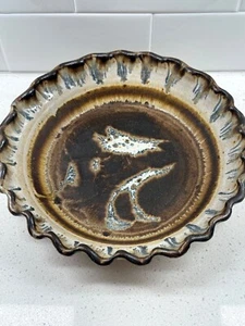Handmade Stoneware Clay Fluted Pie Dish Bruning Studio Art Pottery Seattle VTG - Picture 1 of 14