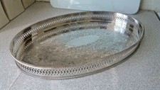 VINTAGE / RETRO SILVER PLATED GALLERIED SERVING TRAY 15 1/2 X 10 INCHES