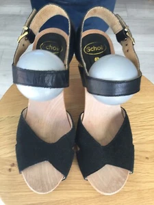 Dr Scholl Phiale Black Leather & Suede High Heeled Sandals - Size EU 37 / UK 4 - Picture 1 of 8