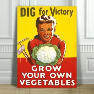 VINTAGE WAR PROPAGANDA - CANVAS ART PRINT POSTER - Grow Your Own Veggies -32x24"