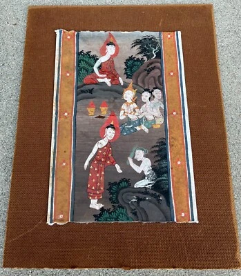Antique 18/19th Century Buddhist THAI Manuscript Painting on Paper and Pigment. - Image 1 of 4