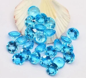 Swiss Blue Topaz 5 Pieces of 7mm Round Brilliant Cut Loose Gemstones for Jewelry - Picture 1 of 1