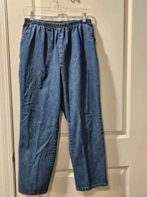 Pantalones de mezclilla azules de pierna recta cintura elástica talla 16P elegantes para mujer Foto 1 de 4