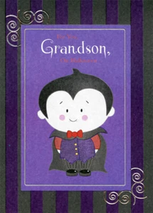 Cute Vampire Boy with Red Bowtie Juvenile Halloween Card for Grandson - Picture 1 of 2