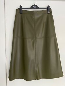 m&s khaki green faux leather skirt 12
