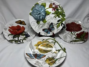 4 Pier 1 Imports Plates Butterfly Floral Salad Dessert Dish Round Melamine 8.5” - Picture 1 of 12