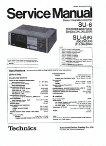 Technics Service Manual per SU- 6 Copy - Foto 1 di 1