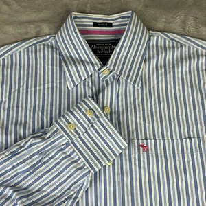 Abercrombie & Fitch Shirt Mens XL Muscle Button Down Blue White Stripe Collared - Picture 1 of 9