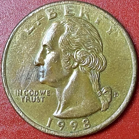 1998-D WASHINGTON QUARTER MISSING OBV. CLAD LAYER 4.6 GRAMS Cover