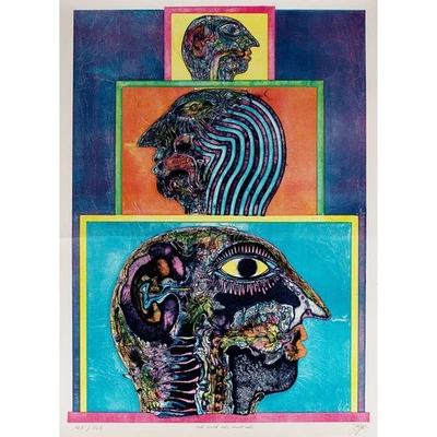 Bernhard Jäger ich und ich Farblithographie 1970 signiert Röntgenbilder Brusberg - Bild 1 von 4