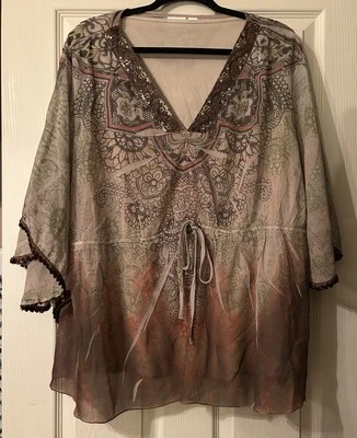 Blusa kimono forrada transparente para mujer talla 26-28W boho hadas viaje playa crucero ropa Foto 1 de 4