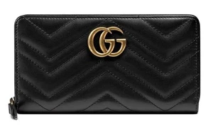 NUEVA CARTERA GUCCI GG MARMONT CUERO MATELASSE NEGRO CREMALLERA ALREDEDOR CON CAJA - Imagen 1 de 6
