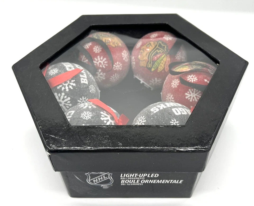 Chicago Blackhawks LED Ball Boxed Ornament Set of 6 NHL Hockey Team Sports - Image 1 of 4