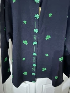 The Quacker Factory Cardigan Womens 1X Plus Navy Green Irish Clovers St Patricks - Picture 1 of 6