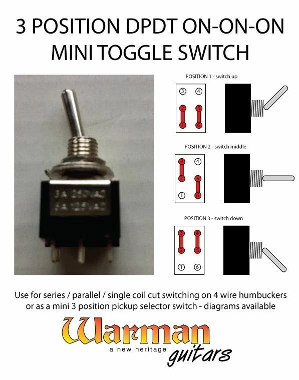 Warman Guitars DPDT 3 position on-on-on mini toggle guitar switch - Image 1 of 1