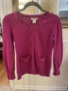Cherokee Rhinestone Girl's Button Front Pink Cardigan Sweater Size Large (10-12) - Picture 1 of 7