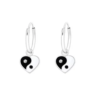 Yin-Yang Herz Kinder Creolen Ohrringe 925 Silber für Mädchen Ohrstecker Schmuck - Bild 1 von 5