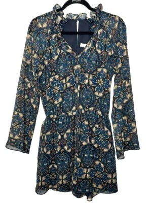 BCB Floral Azul Paisley Manga Larga Mameluco Pantalones Cortos Manga Larga Talla S Boho Western Foto 1 de 4