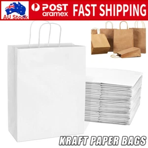 1000 Bulk Kraft Paper Bags Gift Shopping Carry Craft White Brown Bag w/ Handles - Picture 1 of 16