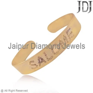 Natural Pave Diamond 925 Silver Customized Initial Charm Open Cuff Bangle - Picture 1 of 6