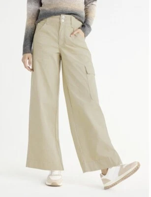 Corduroy Pants Womens 12 Wide Leg Relaxed Cargo Pockets Cotton Blend Natural Tan - Image 1 of 4