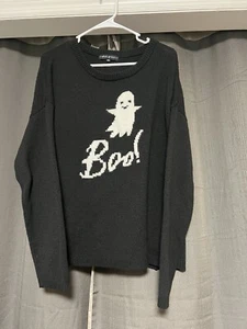 Halloween Sweater Boo! Ghost Women's XL State of Mine Knit Long Sleeve Black - Picture 1 of 5