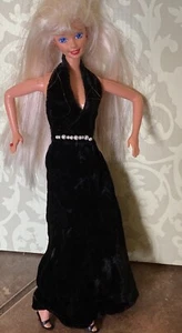 Vintage Barbie Doll Sized Black Velvet Formal Long Dress V Low neck 1960's - Picture 1 of 6