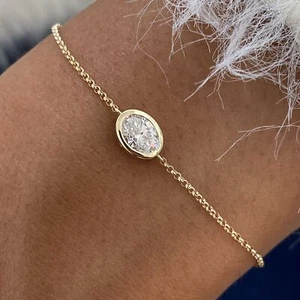Oval Labcreated Diamond Chain Bracelet 0.51ct E/VS1 Solid 14K Yellow Gold - Picture 1 of 5