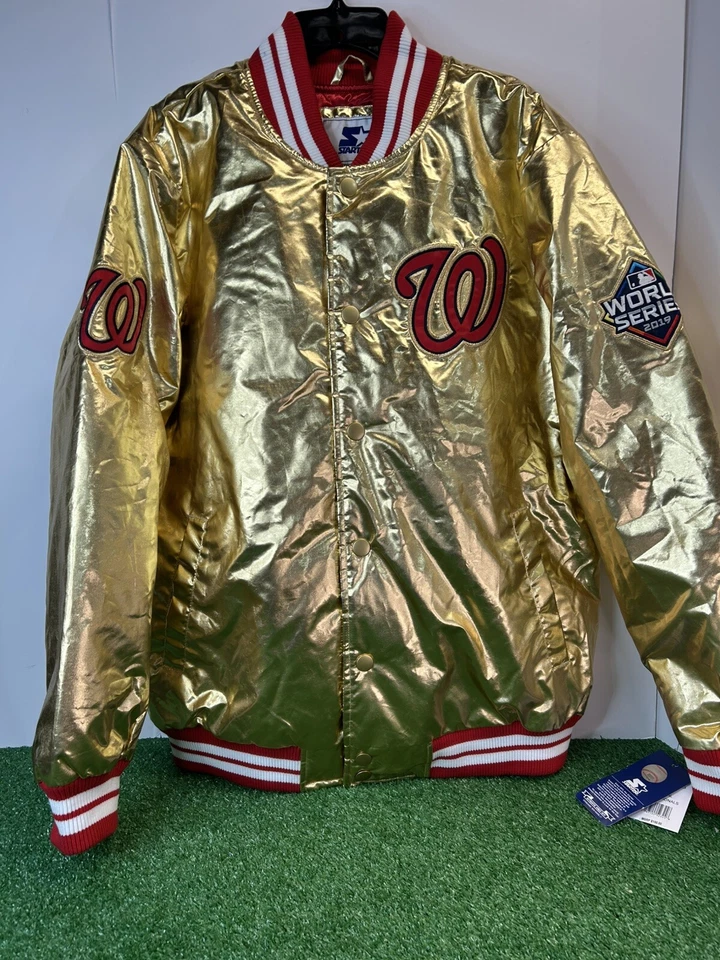 Washington Nationals Starter Jacket Gold Satin 2019 World Series Size XL WT