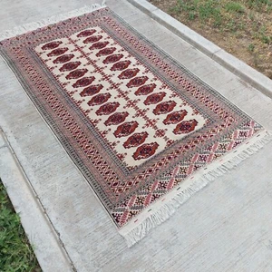 Alfombra de Lana 4'7"x7'10" Hecha a Mano Oriental Bokhara Tribal Sarouk Beige 140x240cm - Imagen 1 de 13