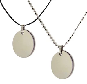 Stainless Steel Oval Blank Tag Pendant Chain or Leather Cord Necklace - Picture 1 of 7