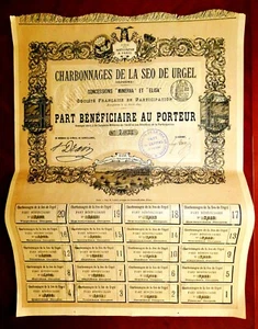 Charbonnages de la Seo Urgel, 1893 España Share certificado - Imagen 1 de 3