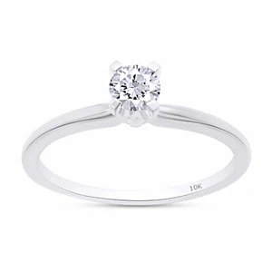 1/4ct Natural Round Diamond Solitaire Engagement Wedding Ring 10K White Gold - Picture 1 of 6