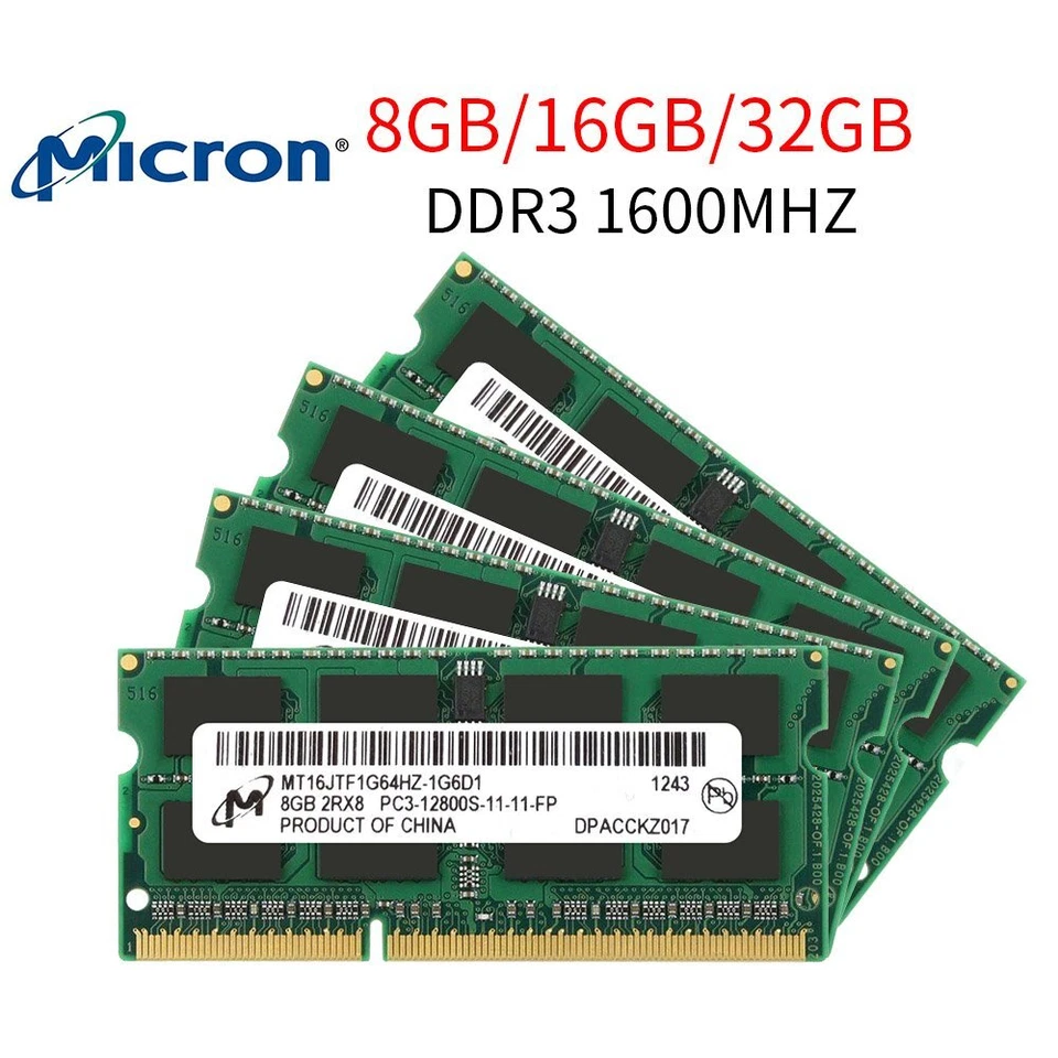 Micron 32GB 16GB 8GB DDR3 DDR3L 1333MHz 1600MHz 204Pin Laptop Memory SDRAM LOT - Image 1 of 4