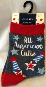 NEW! Girl’s Crew Socks “All American Cutie” Red White & Blue 4th of July Sz. 5-9 - Picture 1 of 3