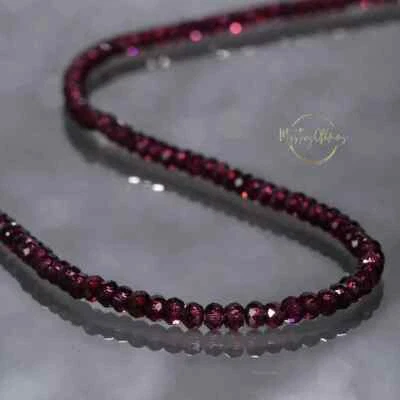 AAA++ Collar Rojo Granate Facetado Redondo Piedras Preciosas Cuentas 24" Hecho a Mano Hombres Mujeres Foto 1 de 4