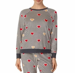 Secret Treasures Women's Soft Velour Grey Hearts Long Sleeve Sleep Top Shirt - Picture 1 of 6