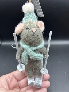 Neu mit Etikett Pottery Barn grau Filz Skifahren Maus Christbaumschmuck  - Bild 1 von 9