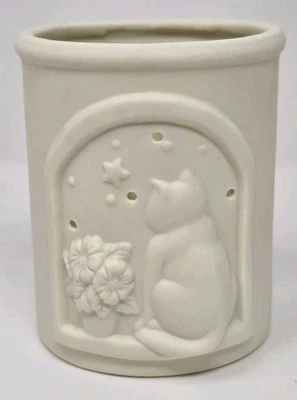 Candelabro votivo de cerámica para gato blanco noche estrellada  Foto 1 de 4
