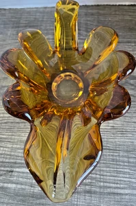 VNTG Amber Glass Leaf Dish 8" Long 2.25" High Small Fleabite On Bottom - Picture 1 of 6