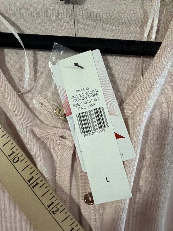 Длинный высокий кардиган Sally свитер размер L розовый / румяна на пуговицах классический - новый - Изображение 1 из 4