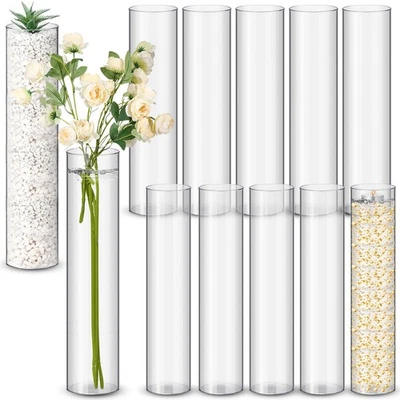 12 Pcs Plastic Clear Cylinder Vase for Home 16 Inch Acrylic Flower Clear Vase... - Image 1 of 4